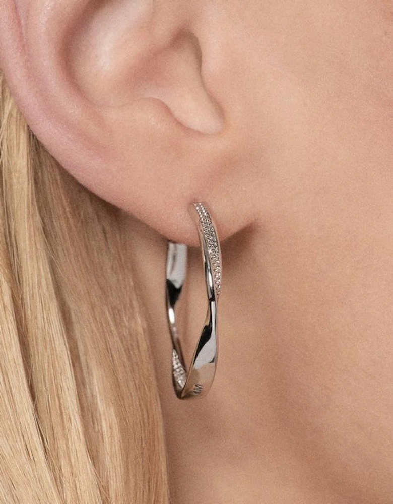 Silver Tone Textured Twist Hoop Earrings