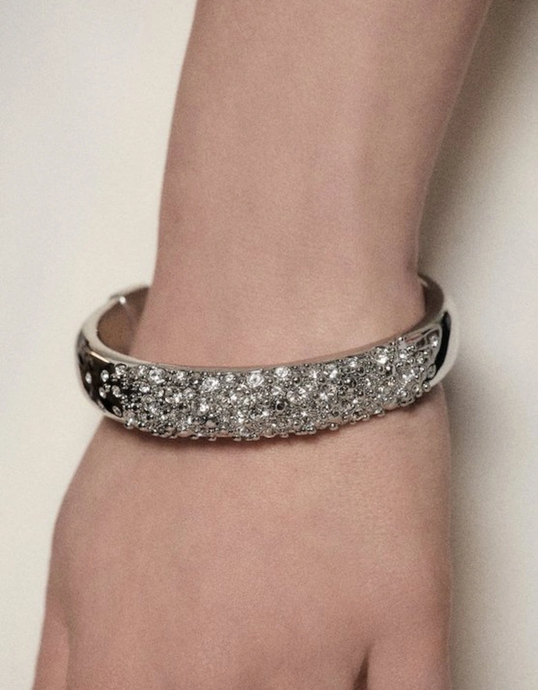 Silver Tone Encrusted Hoop & T-Bar Bangle