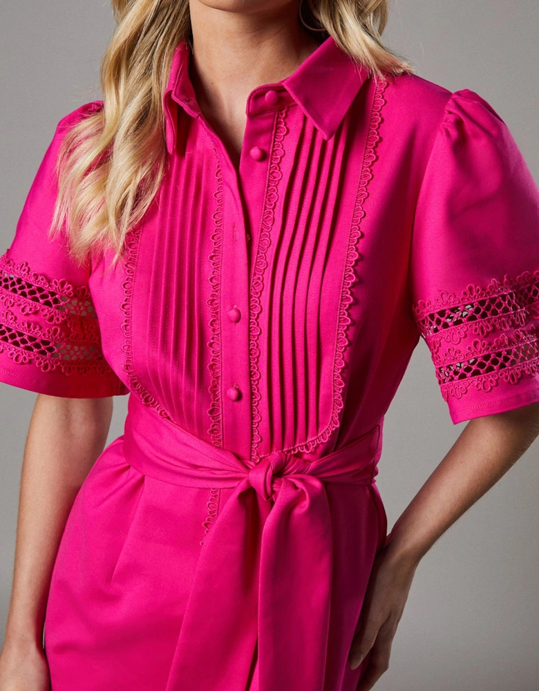 Petite Lace Trim Full Sleeve Shirt Dress