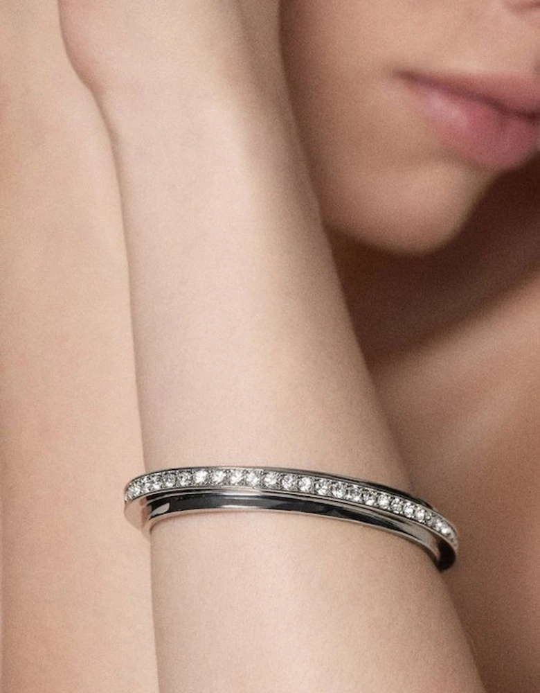 Silver Tone Crystal Diagonal Cuff