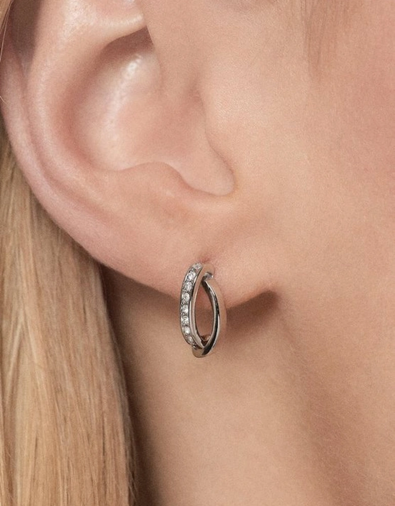 Silver Tone Oval Pavé Chain Stud Earrings