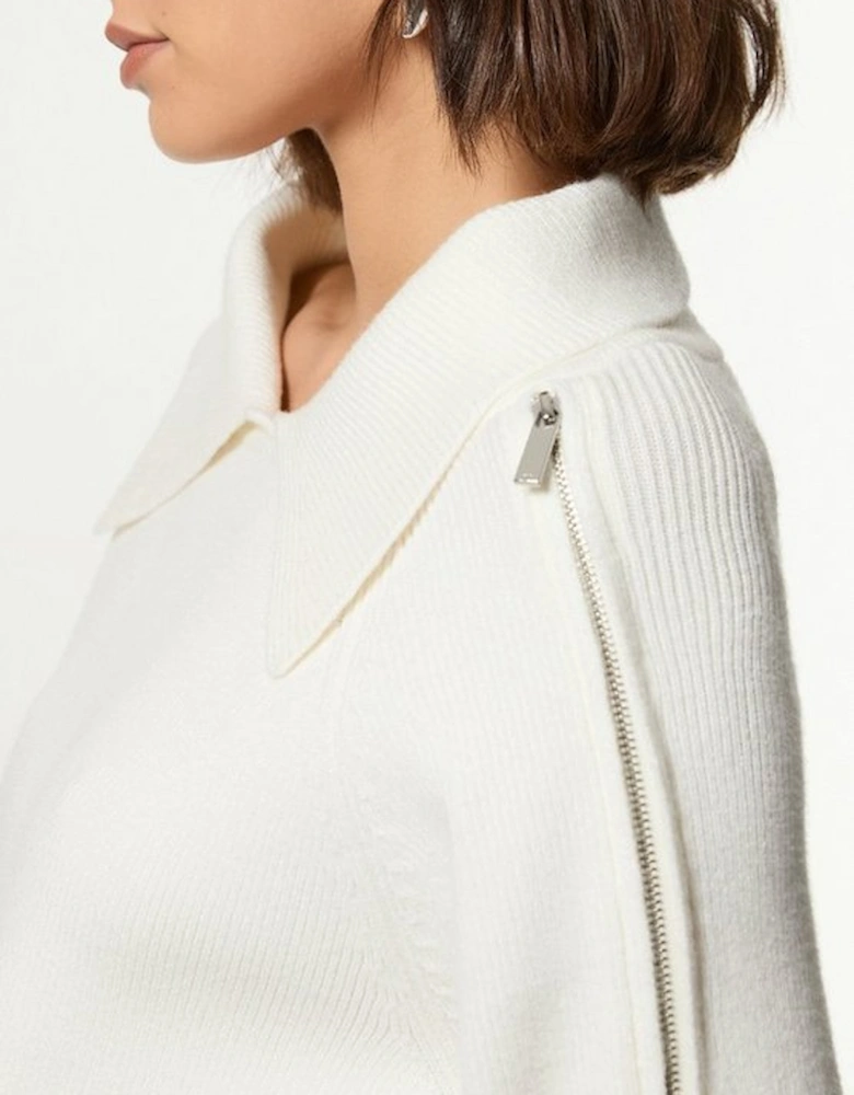 Compact Wool Look Zip Detail Fly Collar Jumper