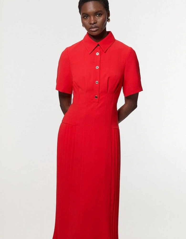 Tailored Crepe Pleated Panelled Shirt Dress