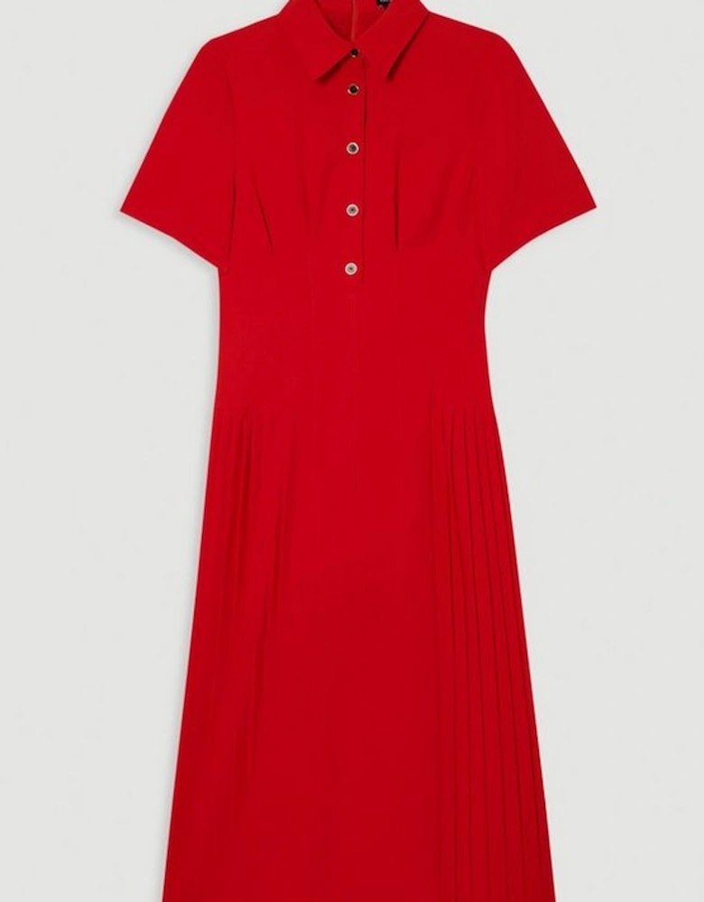 Tailored Crepe Pleated Panelled Shirt Dress