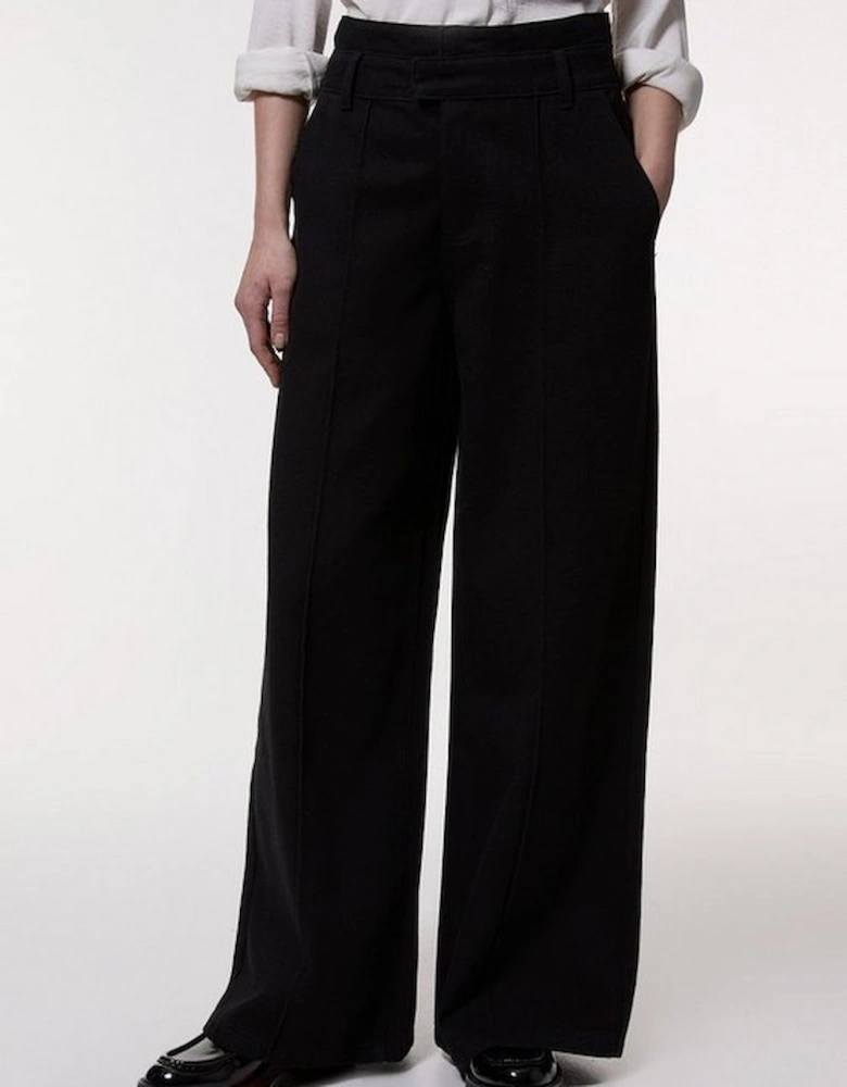 Denim Waistband Detail Wide Leg Trousers