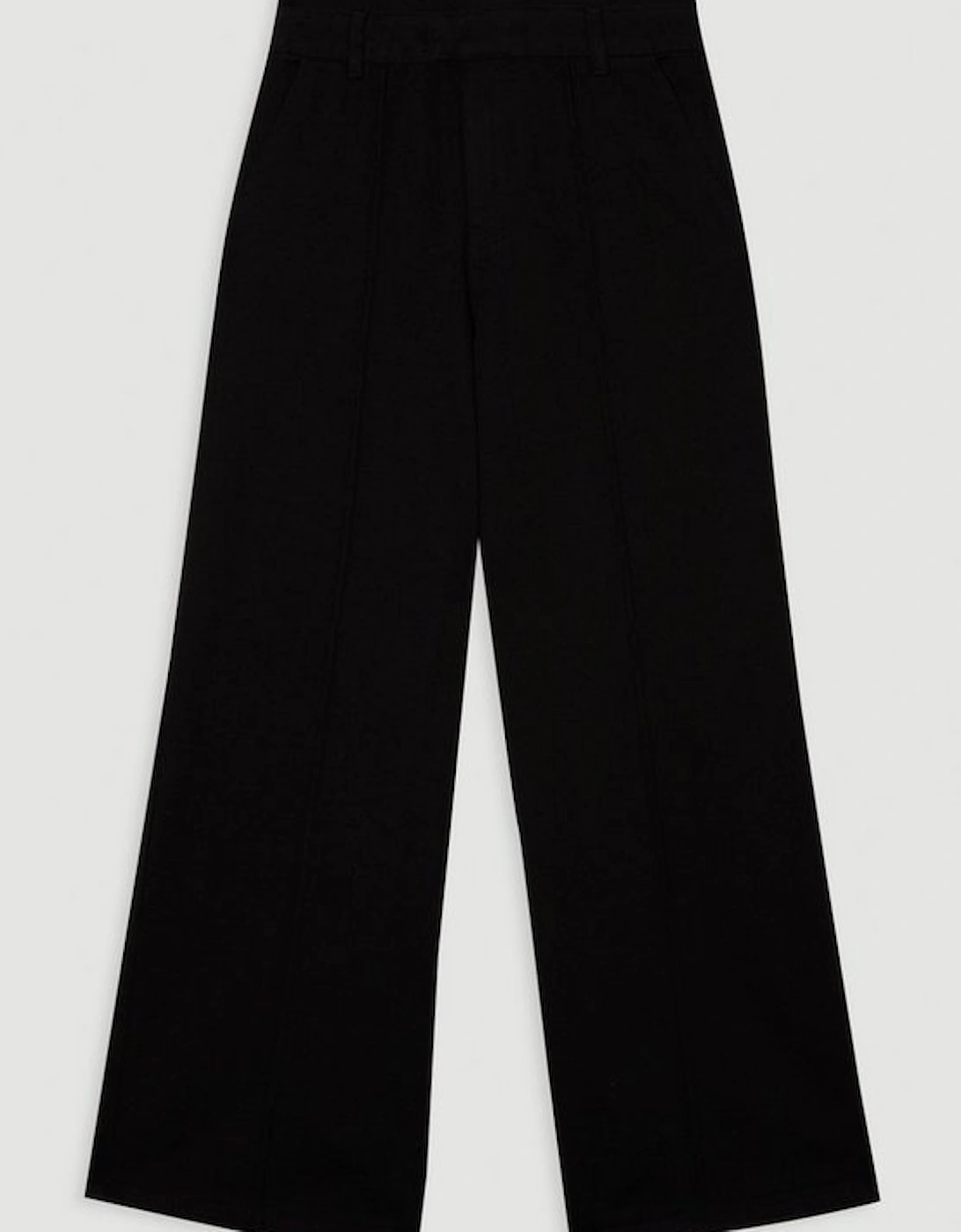 Denim Waistband Detail Wide Leg Trousers