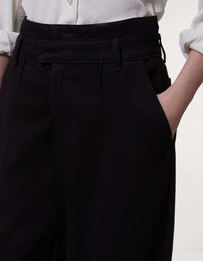 Denim Waistband Detail Wide Leg Trousers