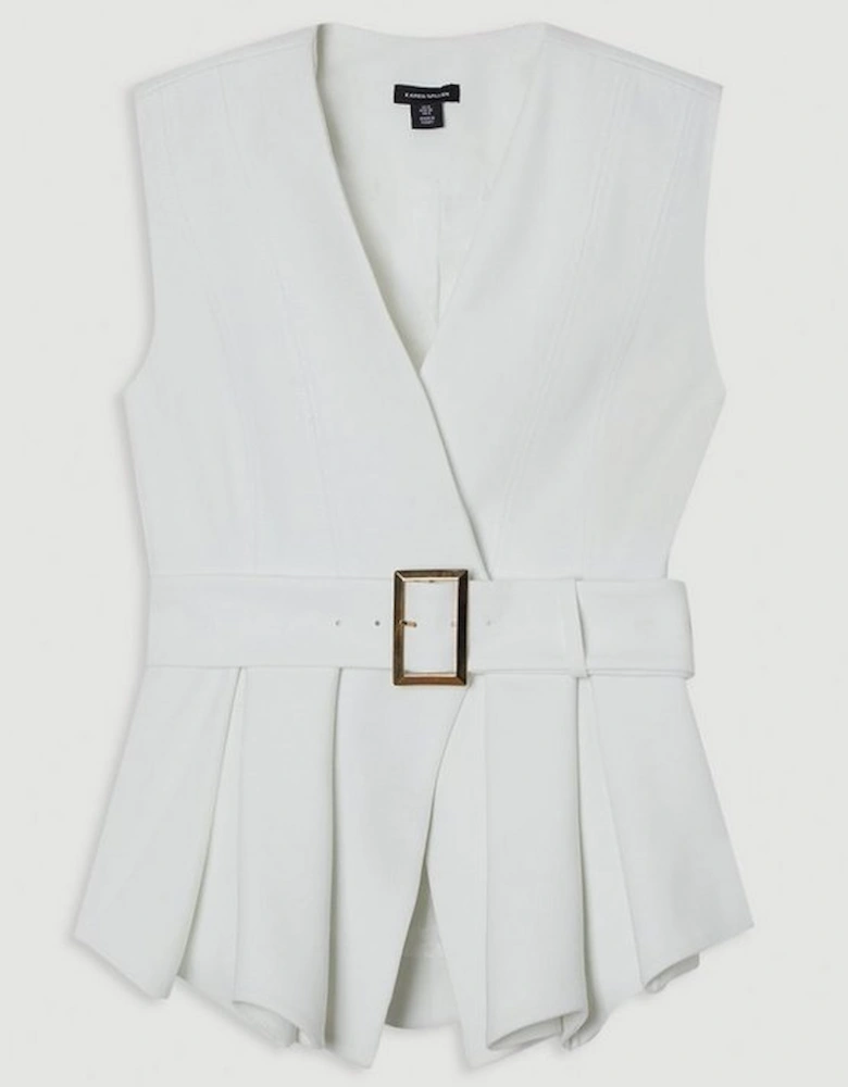 Compact Stretch Belted Peplum Sleeveless Tailored Jacket