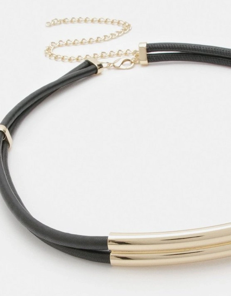 Premium Leather Gold Tube Detail Belt