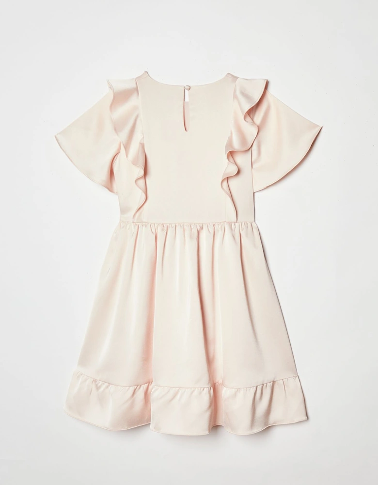 Girls Ruffle Satin Back Crepe Dress