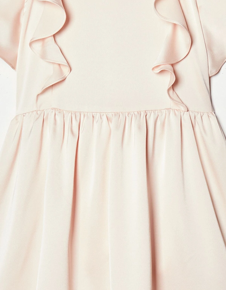 Girls Ruffle Satin Back Crepe Dress