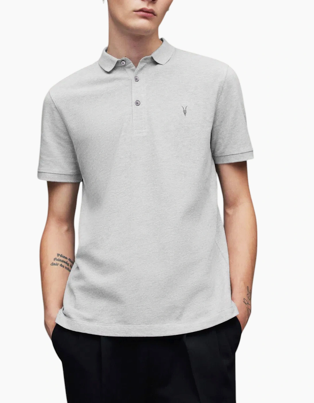 Allsaints Men's Grey All Saints Reform Polo Shirt Summer Cotton Top - Size: 38