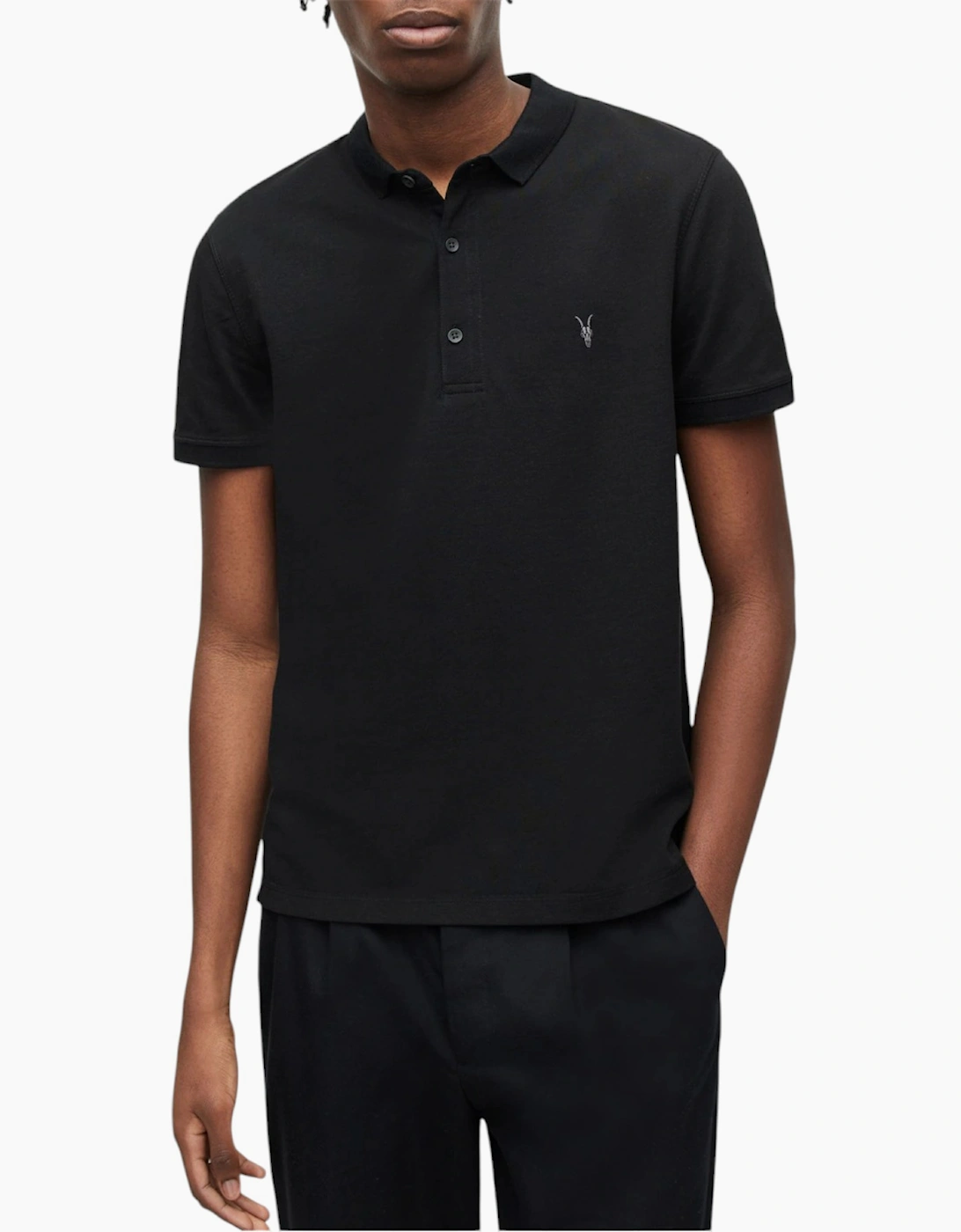 Allsaints Men's Black All Saints Reform Polo Shirt Summer Cotton Top - Size: 38