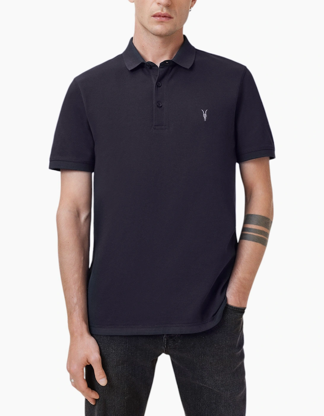 Allsaints Men's Navy All Saints Reform Polo Shirt Summer Cotton Top - Size: 46