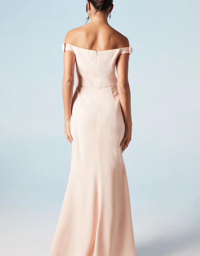 Bardot Bow Shoulder Crepe Fishtail Bridesmaids Maxi Dress