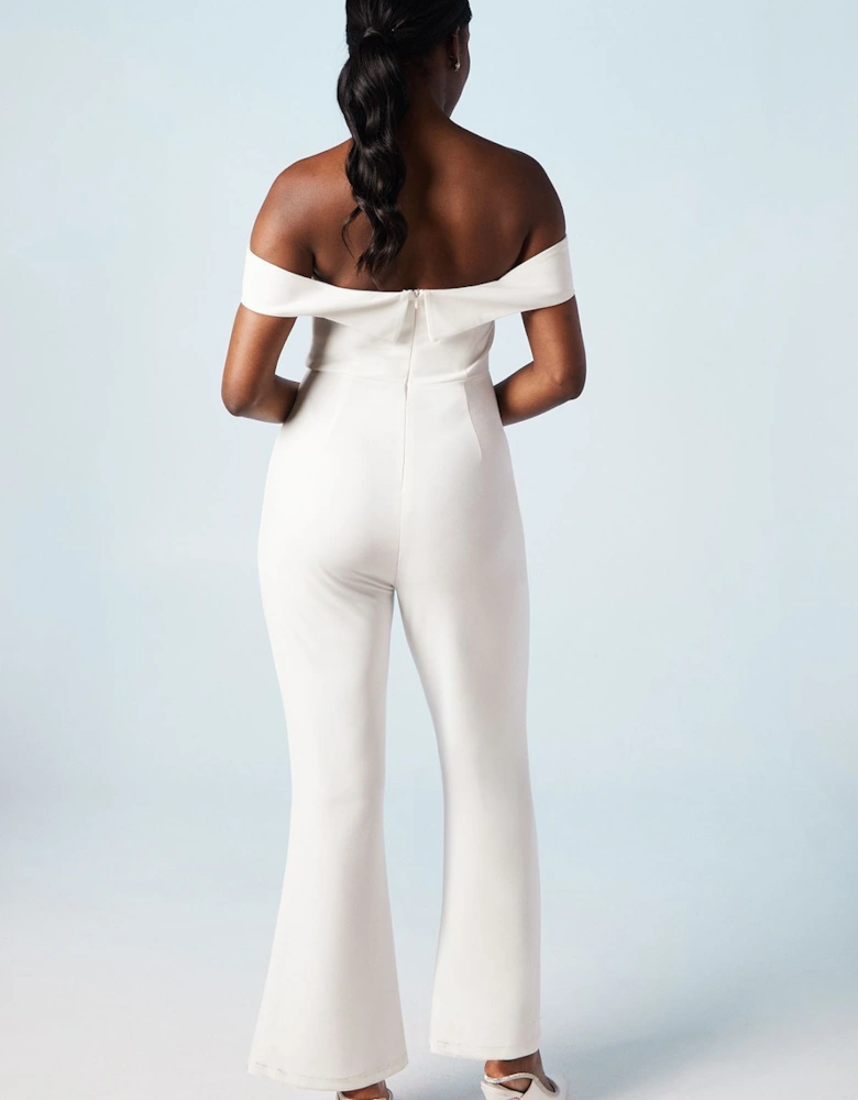 Sweetheart Stretch Crepe Bardot Bridal Jumpsuit