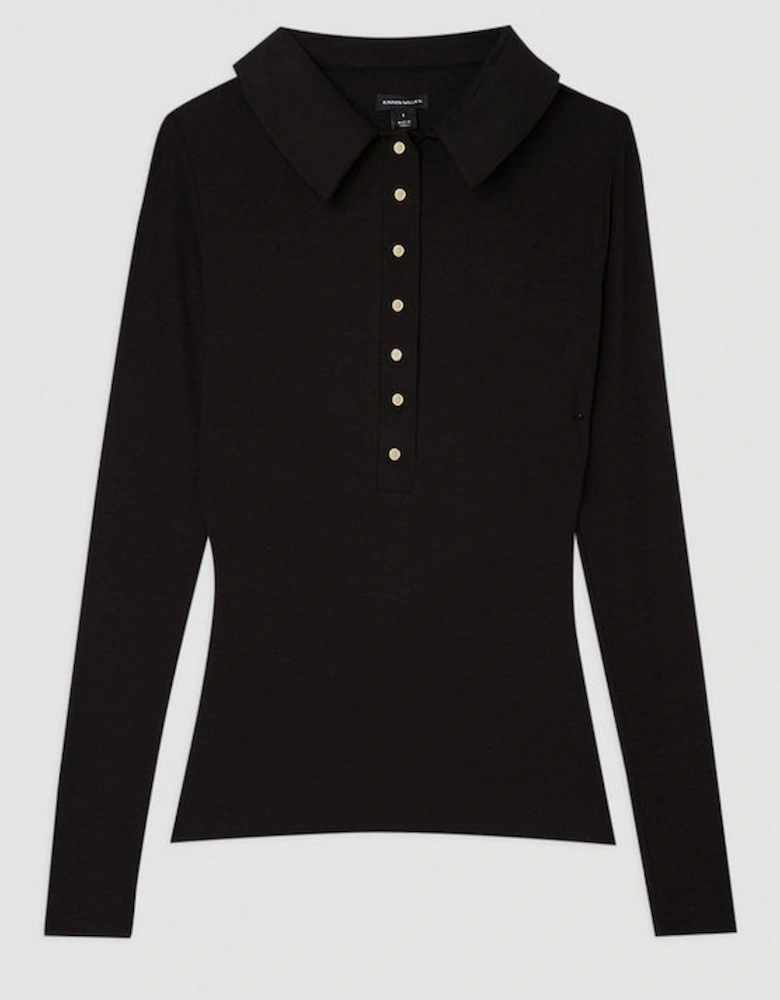 Viscose Rib Jersey Long Sleeve Collared Top