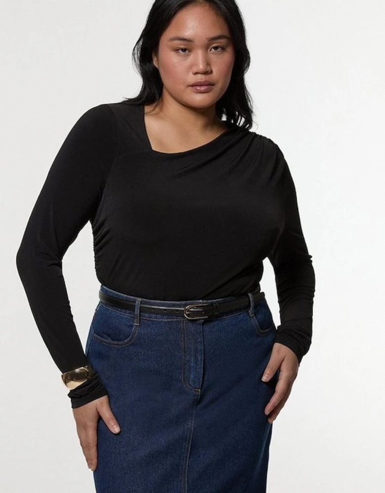 Plus Size Jersey Crepe Long Sleeve Ruched Bodysuit