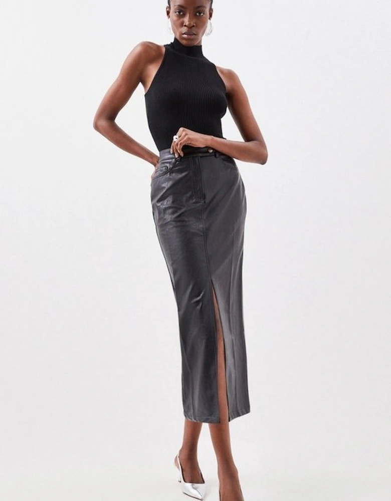 Faux Leather Pencil Midi Skirt