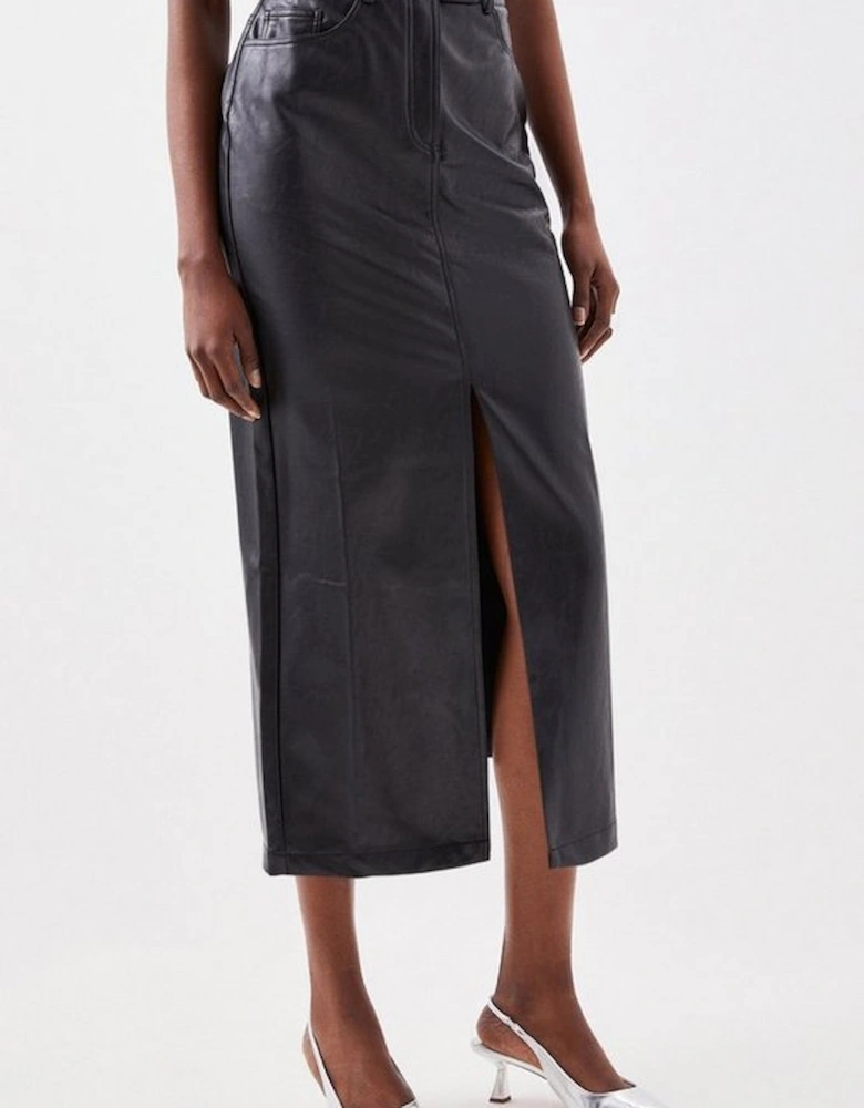 Faux Leather Pencil Midi Skirt