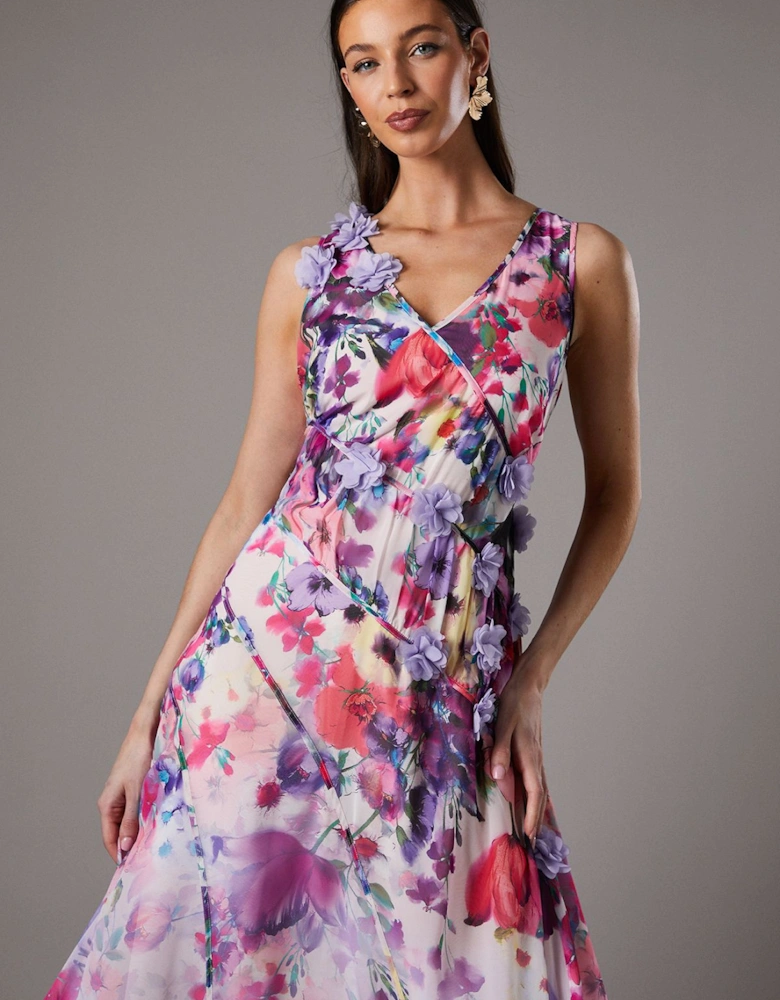 3d Flower Sleeveless Midi Dress