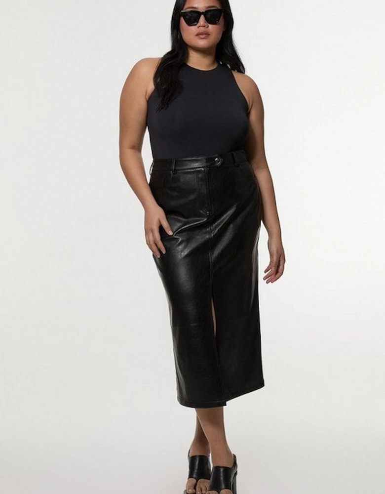 Plus Size Faux Leather Pencil Midi Skirt