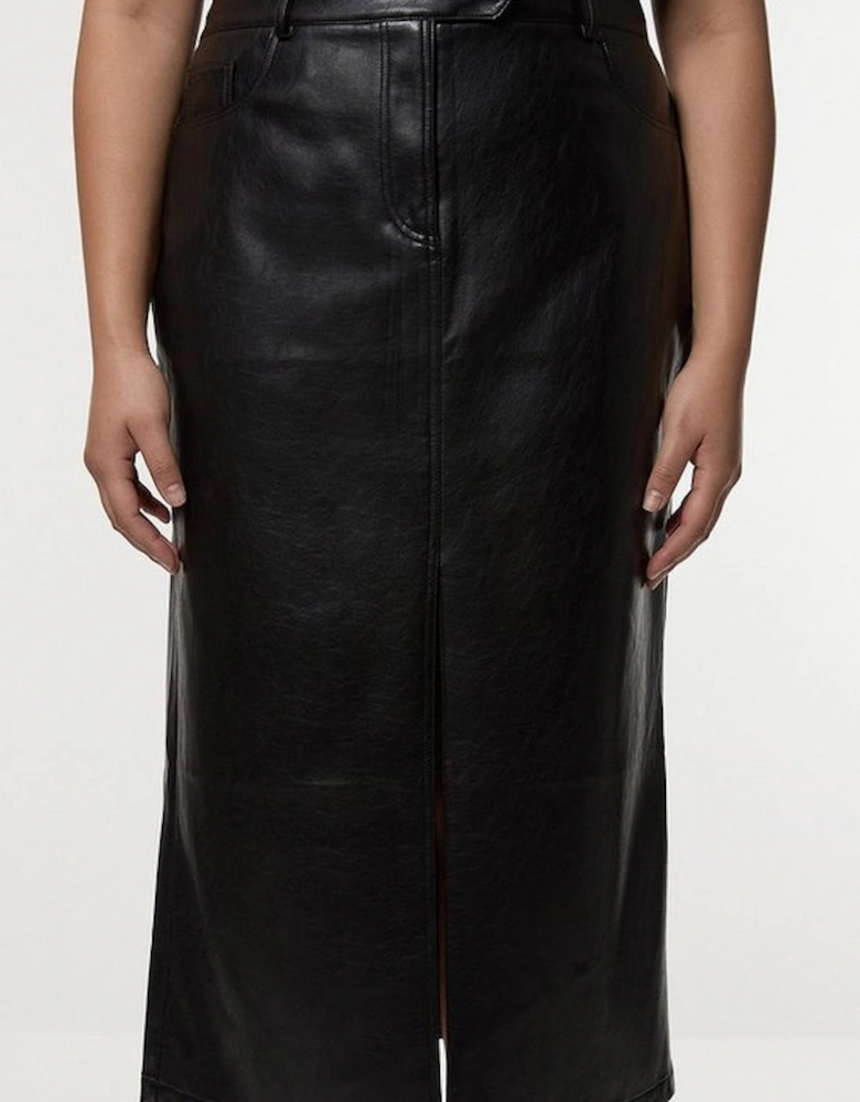 Plus Size Faux Leather Pencil Midi Skirt