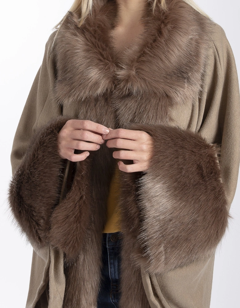 Mocha Luxury Faux Fur Fine Knitted Coat