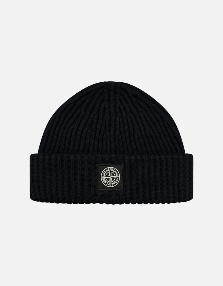 Thick Ribbed Wool Beanie Hat Black