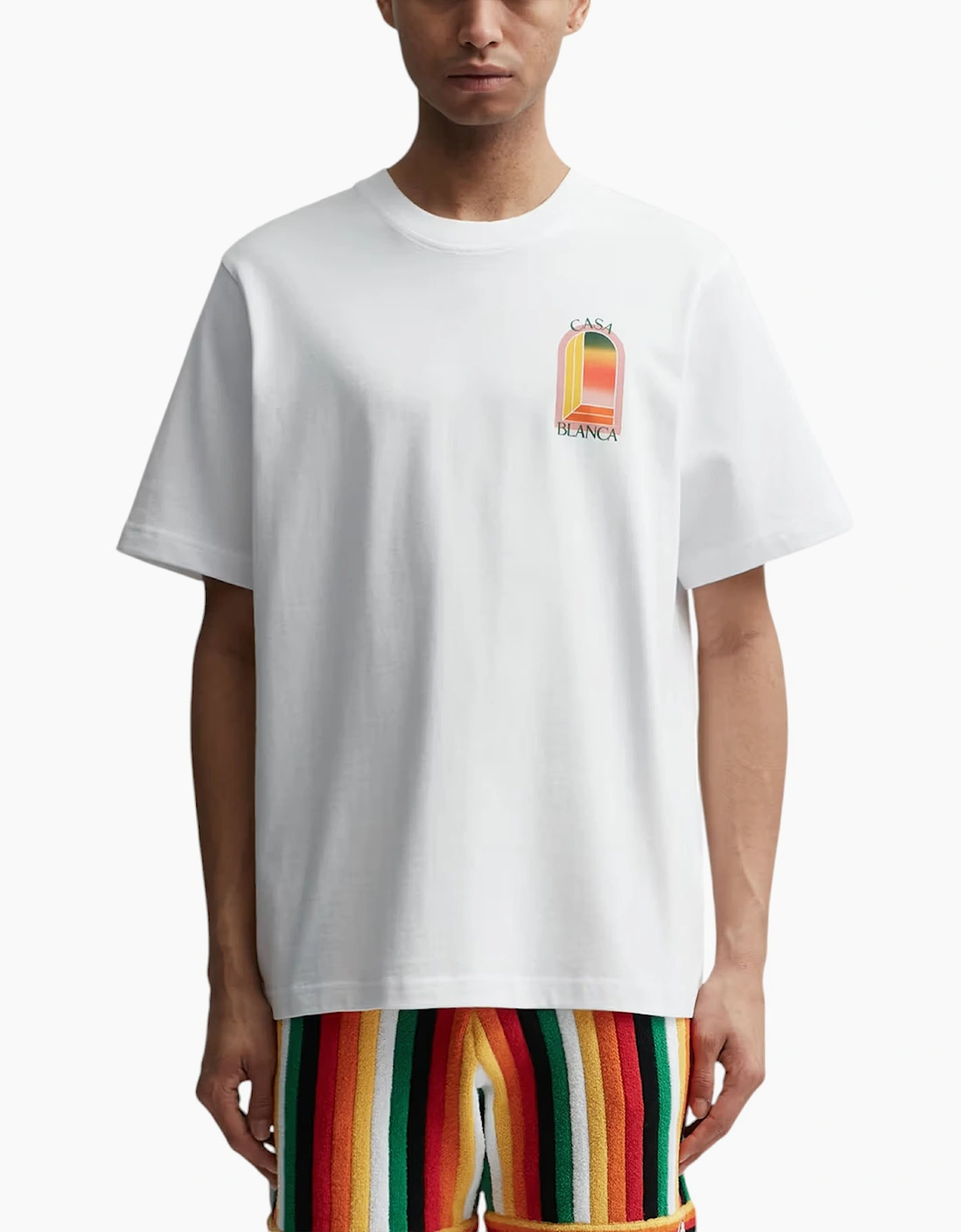 Casablanca Men's White T Shirts Shorts Sleeve Crew Neck Gradient Arch Logo Cotton Tops  38 M