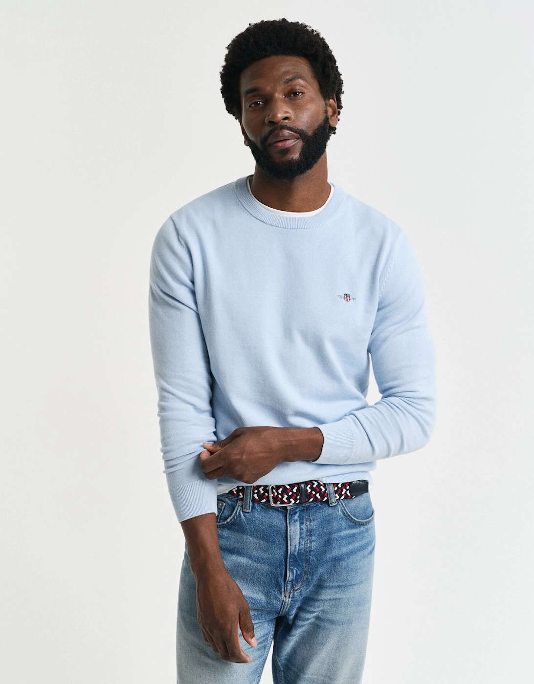 Gant Men's Blue Classic Cotton Crew Neck Jumper, Fresh - : Regular/40 Large