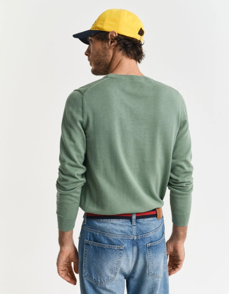 Classic Cotton Crew Neck Jumper, Kalamata Green