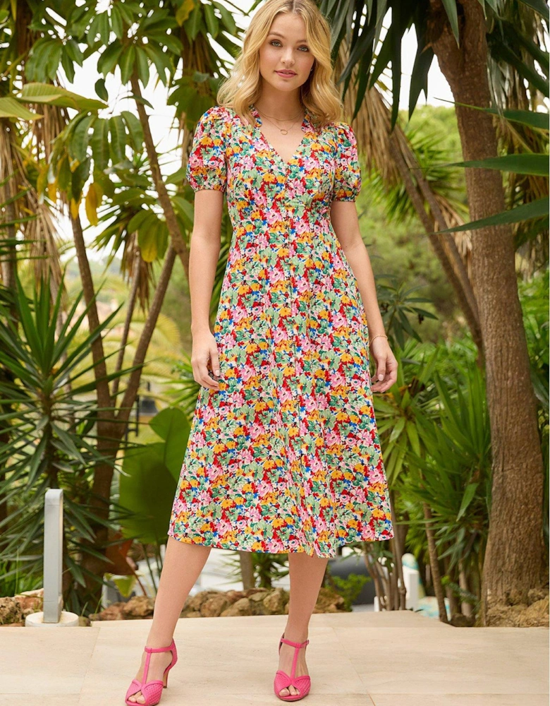 Floral Fancy Printed Midi Dress - Multi