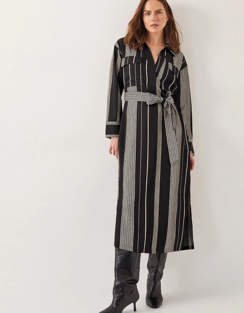 Andi Stripe Midi Shirt Dress - Black