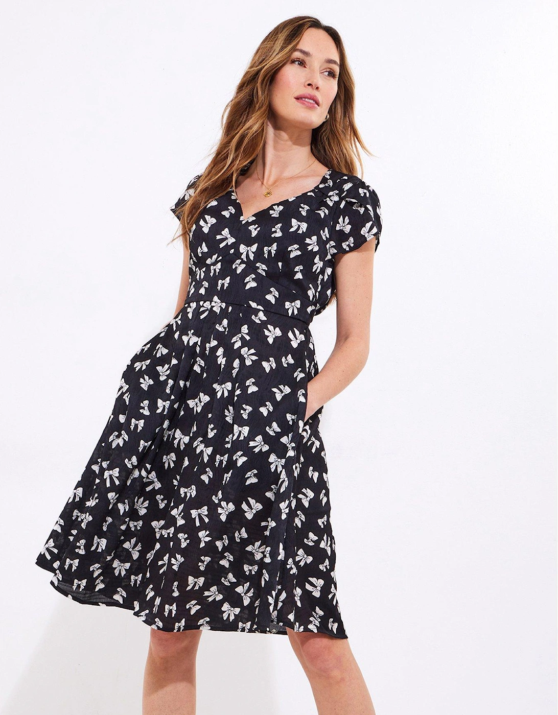 Beautiful Bow Printed Short Dress - Black, 2 of 1