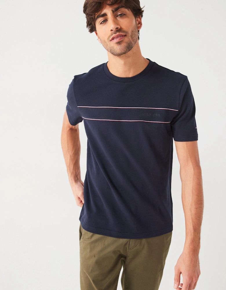 Regular Fit Global Stripe Block Piping Trim T-Shirt - Navy