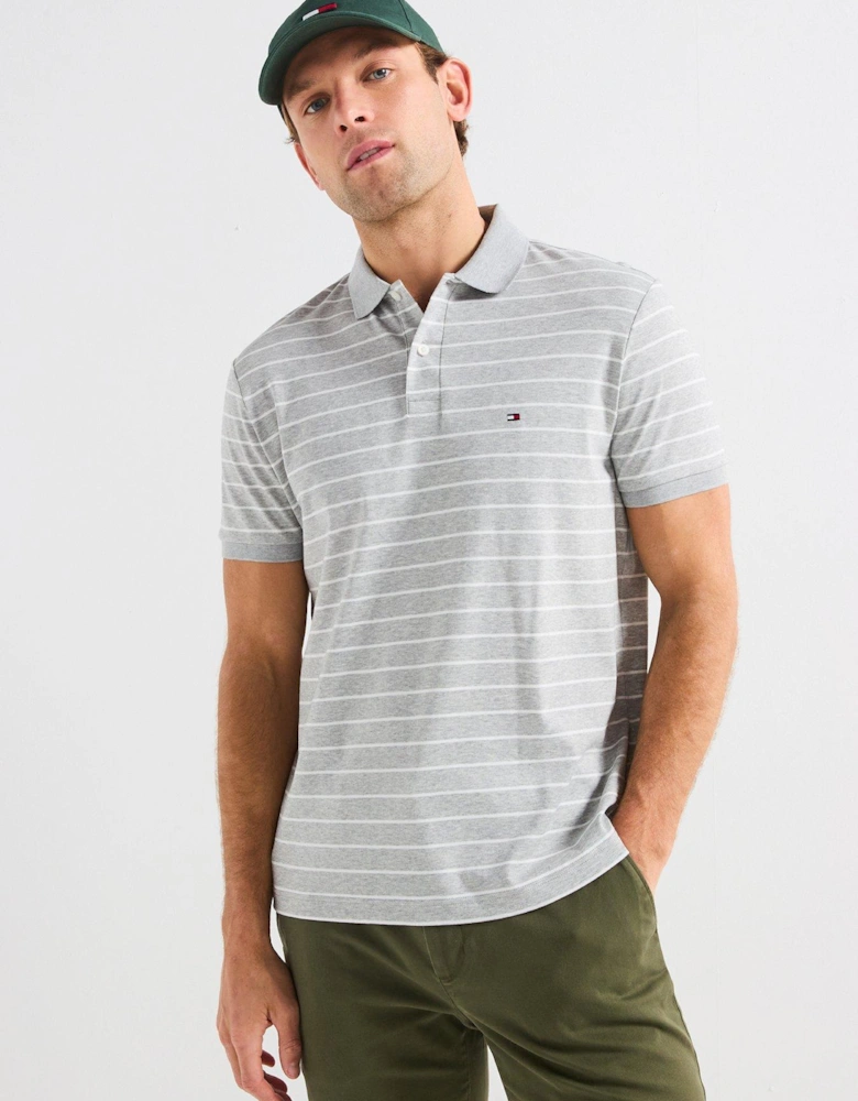 Regular Fit Liquid Cotton Stripe Polo Shirt - Light Grey