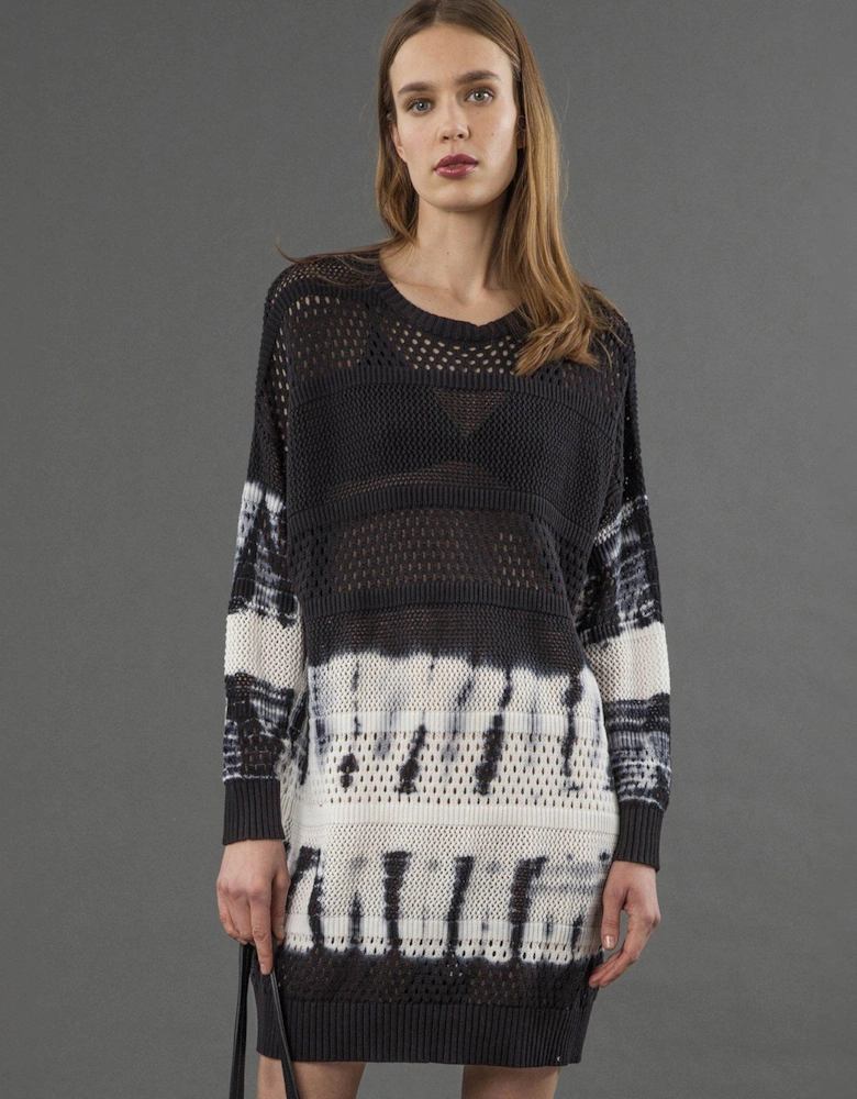 Spinel Tie Dye Knitted Tunic Dress - Black