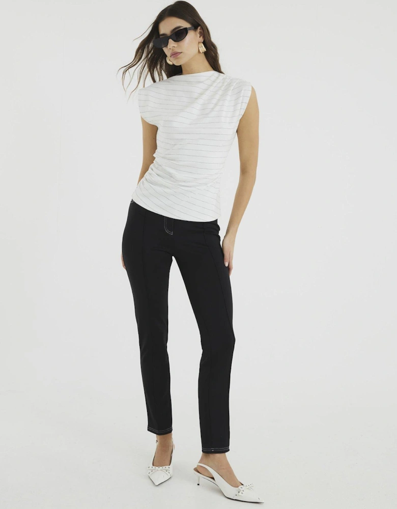 Short Sleeve Draped High Neck Top