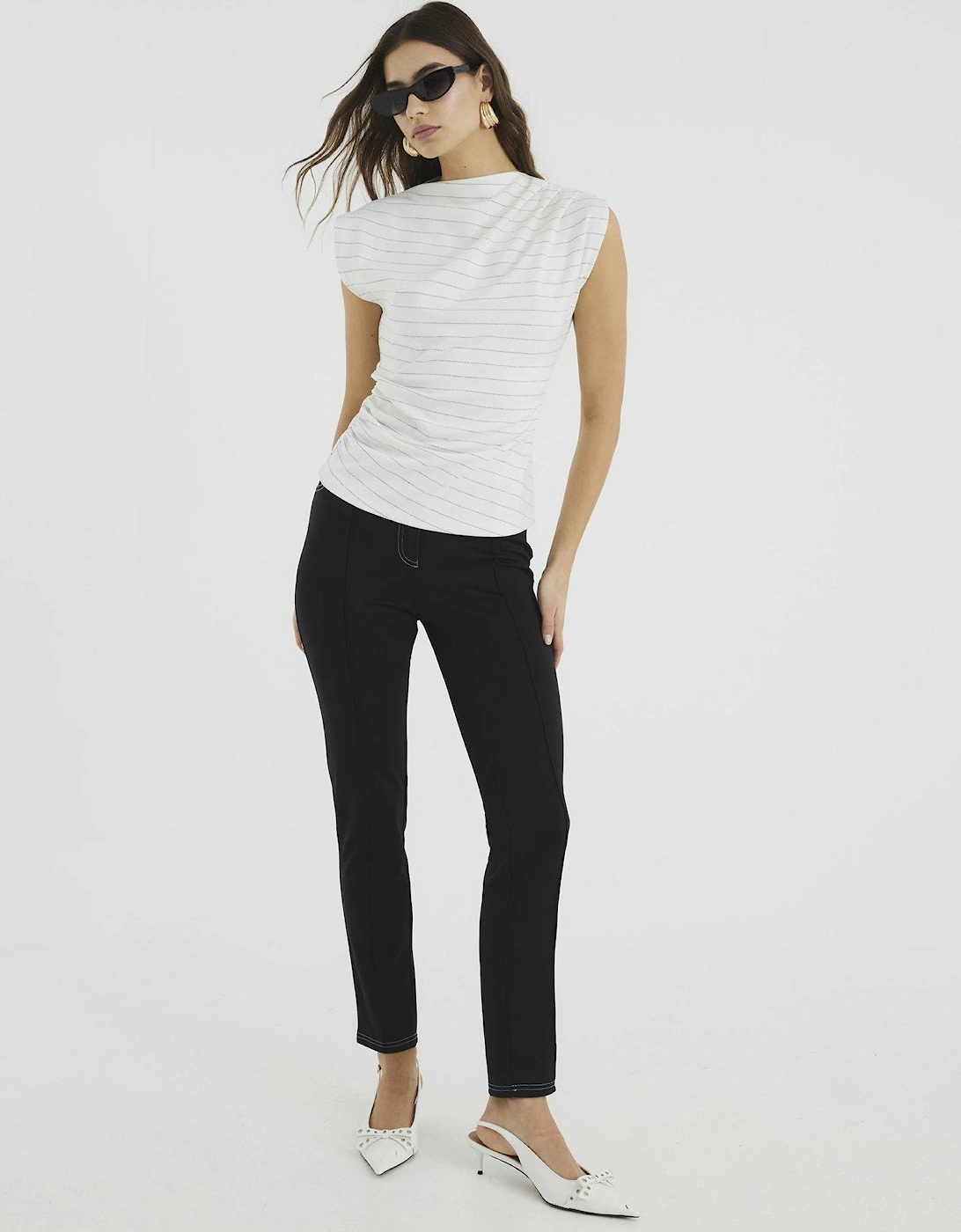 Short Sleeve Draped High Neck Top, 2 of 1