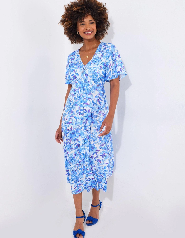 Olivia Floral Printed Midi Dress - Blue