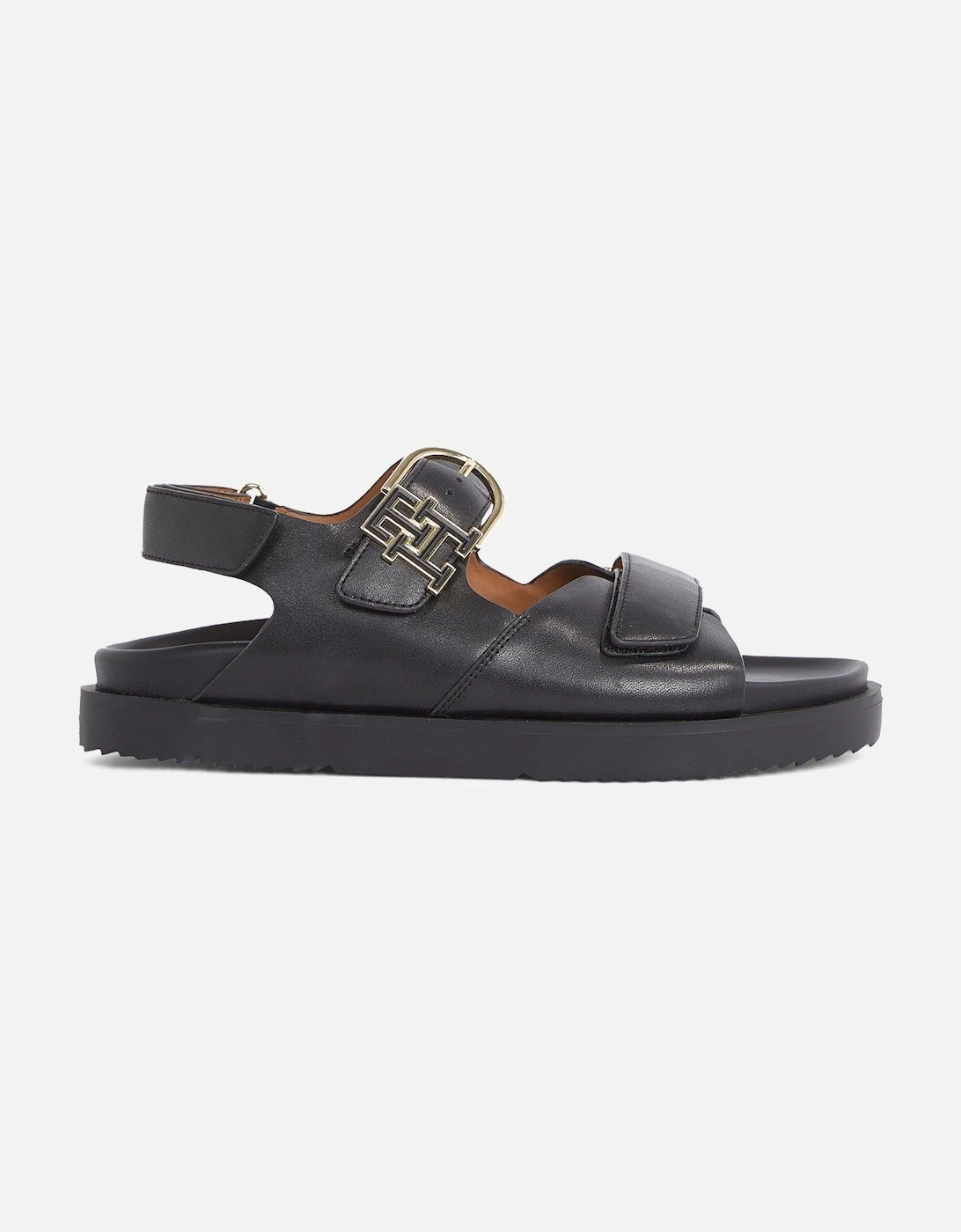 Leather Emblem Logo Sporty Sandal - Black, 6 of 5