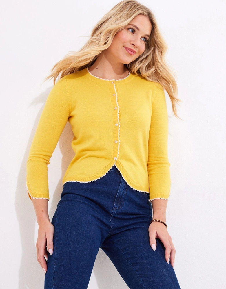 Sylvie Tulip Sleeve Fine Knit Cardigan - Yellow