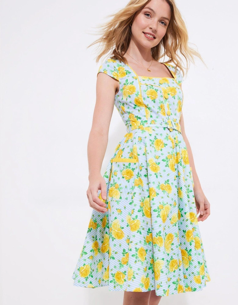 Kelcey Floral Vintage Dress - Blue