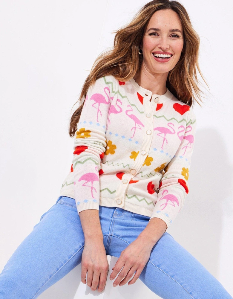 Summer Fun Flamingo Patterned Cardigan - Cream