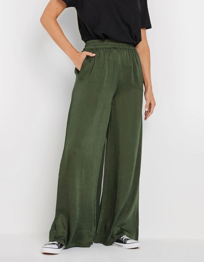 Satin Wide Leg Trousers 36" - Green