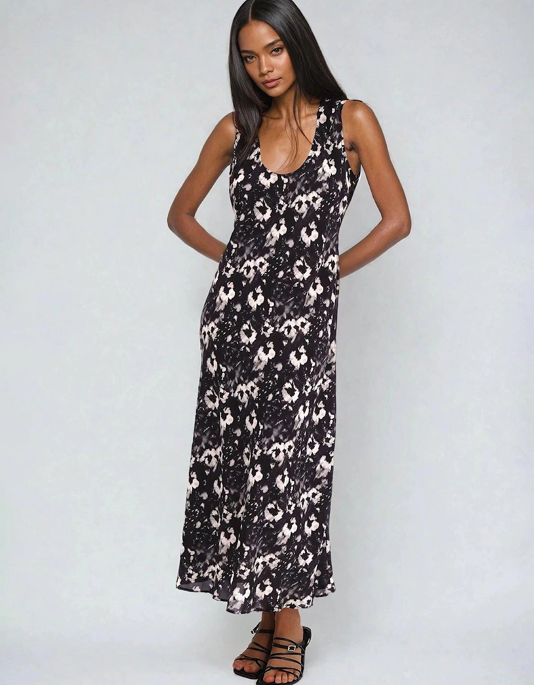 Element Bias Cut Maxi Slip Dress In Dark Floral - Black, 2 of 1