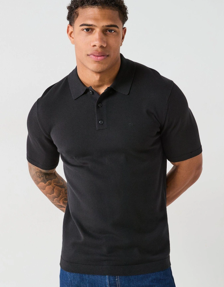 Knitted Supima Cotton Polo Shirt - Black