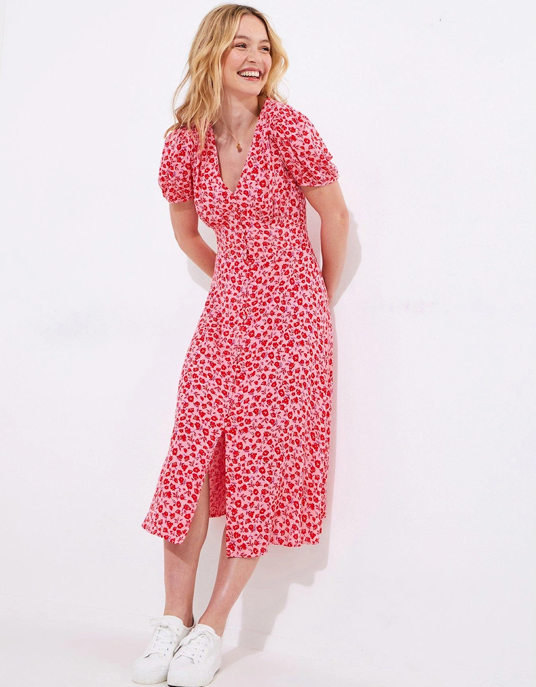 Roses Are Red Floral Printed Midi Dress - Red, 2 of 1