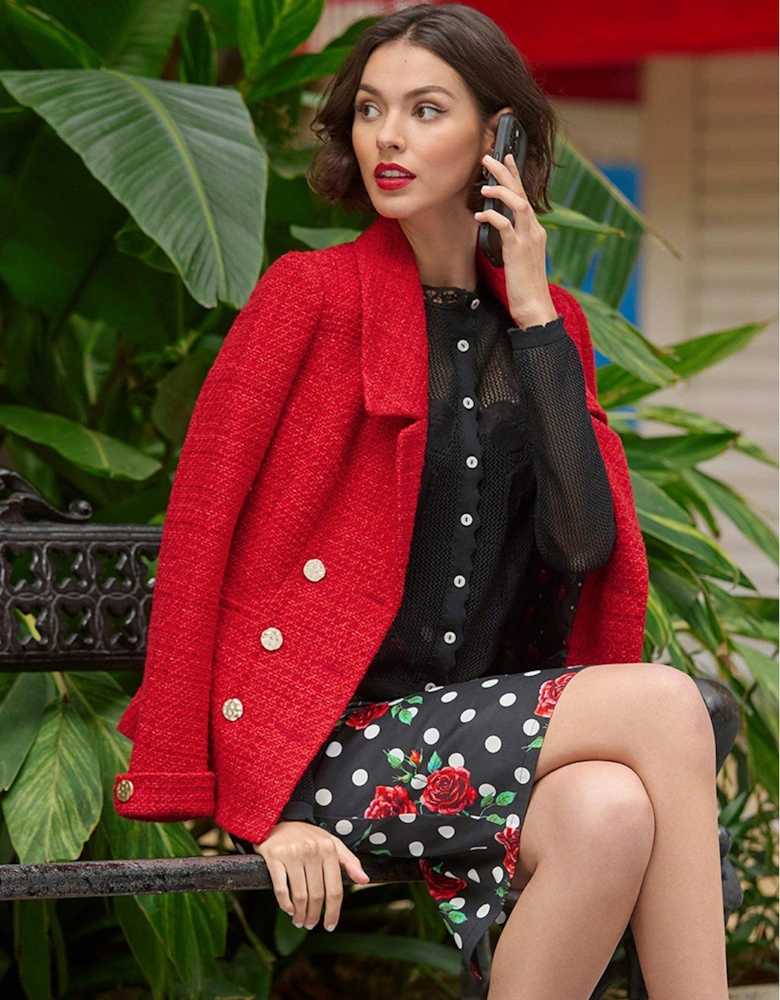 Elle Statement Tweed Jacket - Red